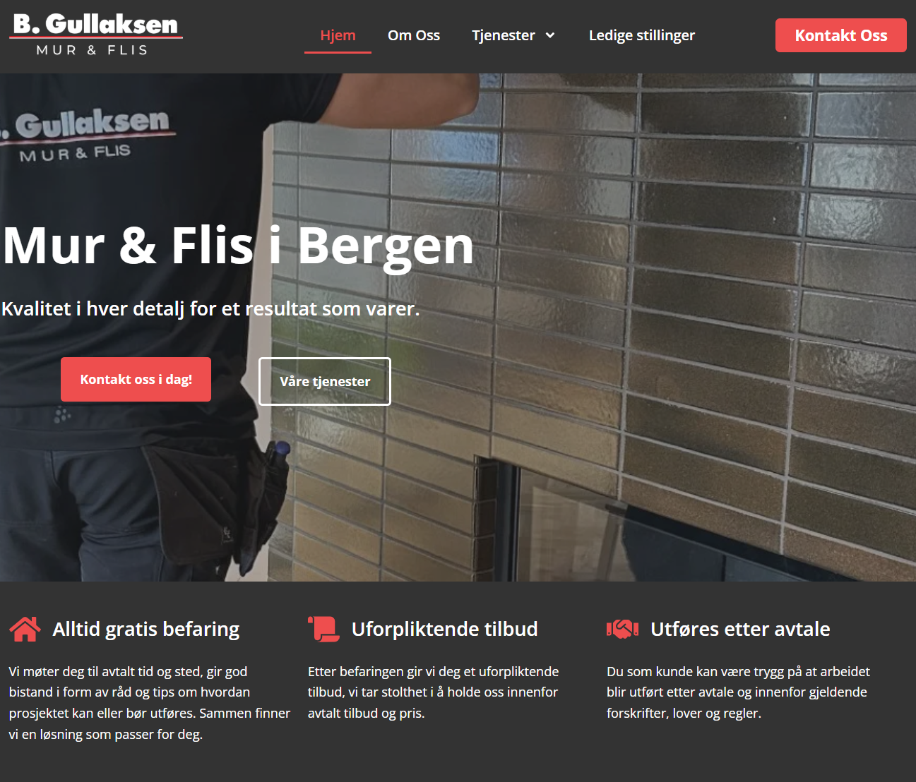 B. Gullaksen Mur & Flis nettside - forside